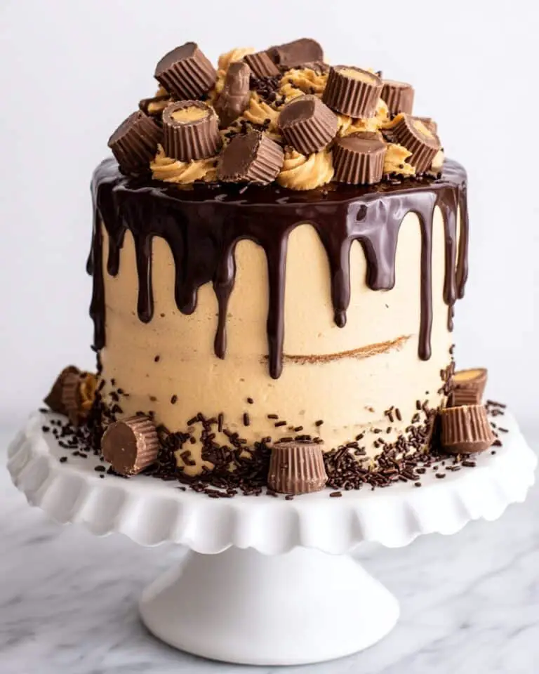 Chocolate Brownie Cake with Peanut Butter Frosting and Chocolate Drip Recipe