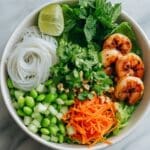 Spicy Sweet Asian Noodle Bowl with Shrimp and Vegetables Recipe