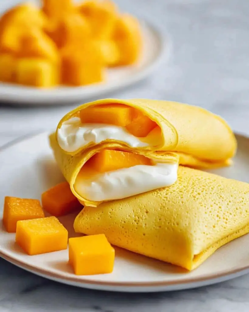 Mango Pancakes with Cream and Fresh Mango Filling Recipe