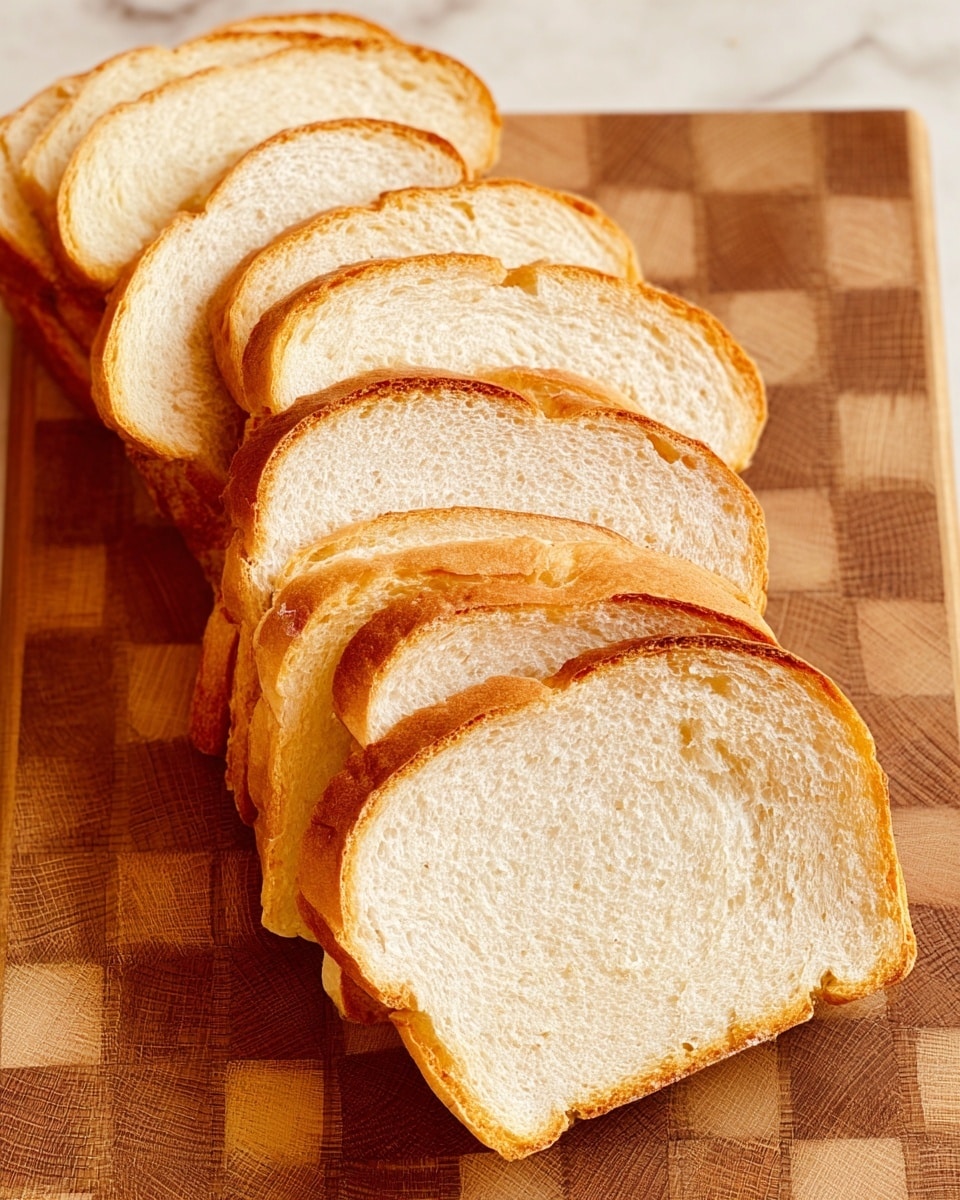 Seven slices of white bread are arranged overlapping in a slightly curved line on a wooden chopping board with a checkered pattern. Each slice shows a golden-brown crust with softer, pale and airy interior texture. The crust has a matte finish with some rough textures, while the bread’s inside looks soft and porous. The simple, clean presentation focuses on the natural color contrast between the bread’s crust and fluffy inside. photo taken with an iphone --ar 4:5 --v 7