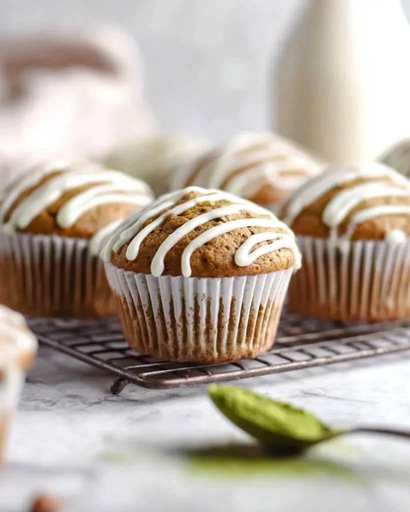 Super Easy Vegan Matcha Muffins with White Chocolate Drizzle Recipe