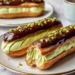 Chocolate-Dipped Pistachio Éclairs with Pistachio Pastry Cream Recipe