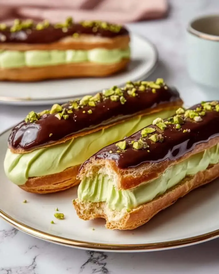 Chocolate-Dipped Pistachio Éclairs with Pistachio Pastry Cream Recipe