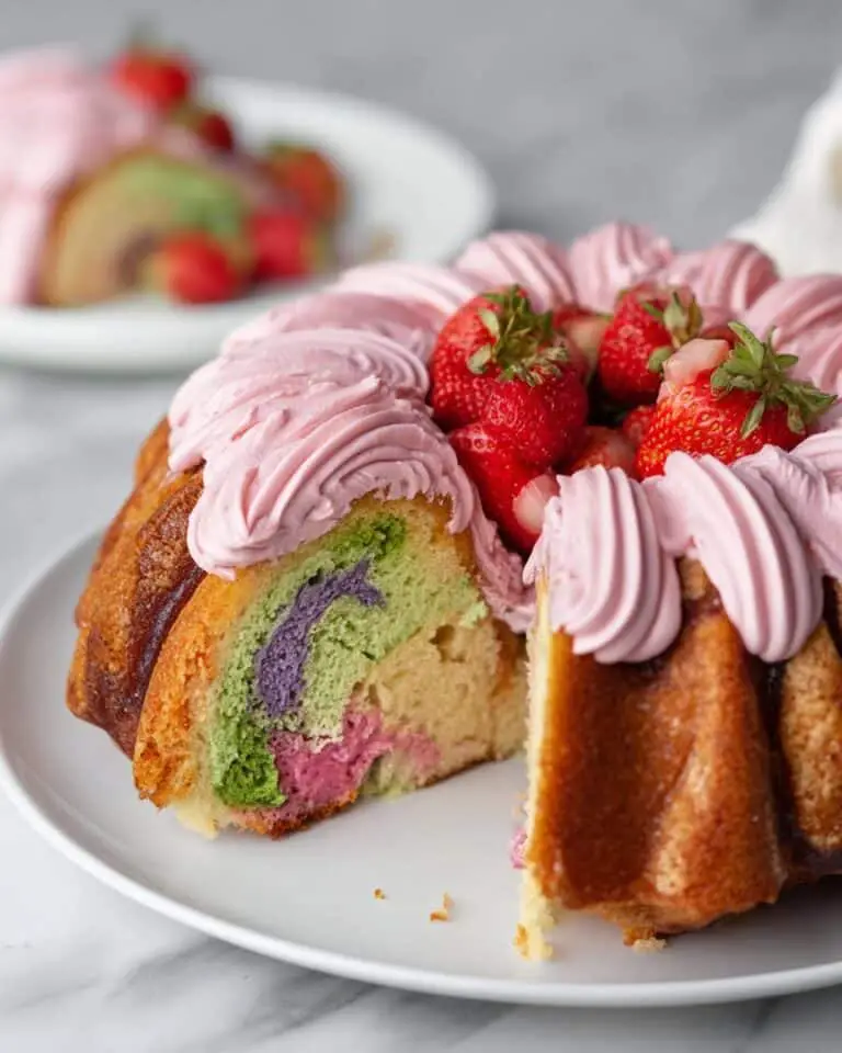 Easter Colorful Swirl Bundt Cake with Strawberry Frosting Recipe