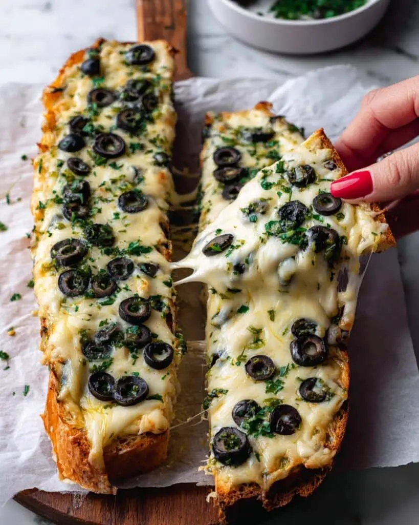 Cheesy Olive Garlic Bread Recipe