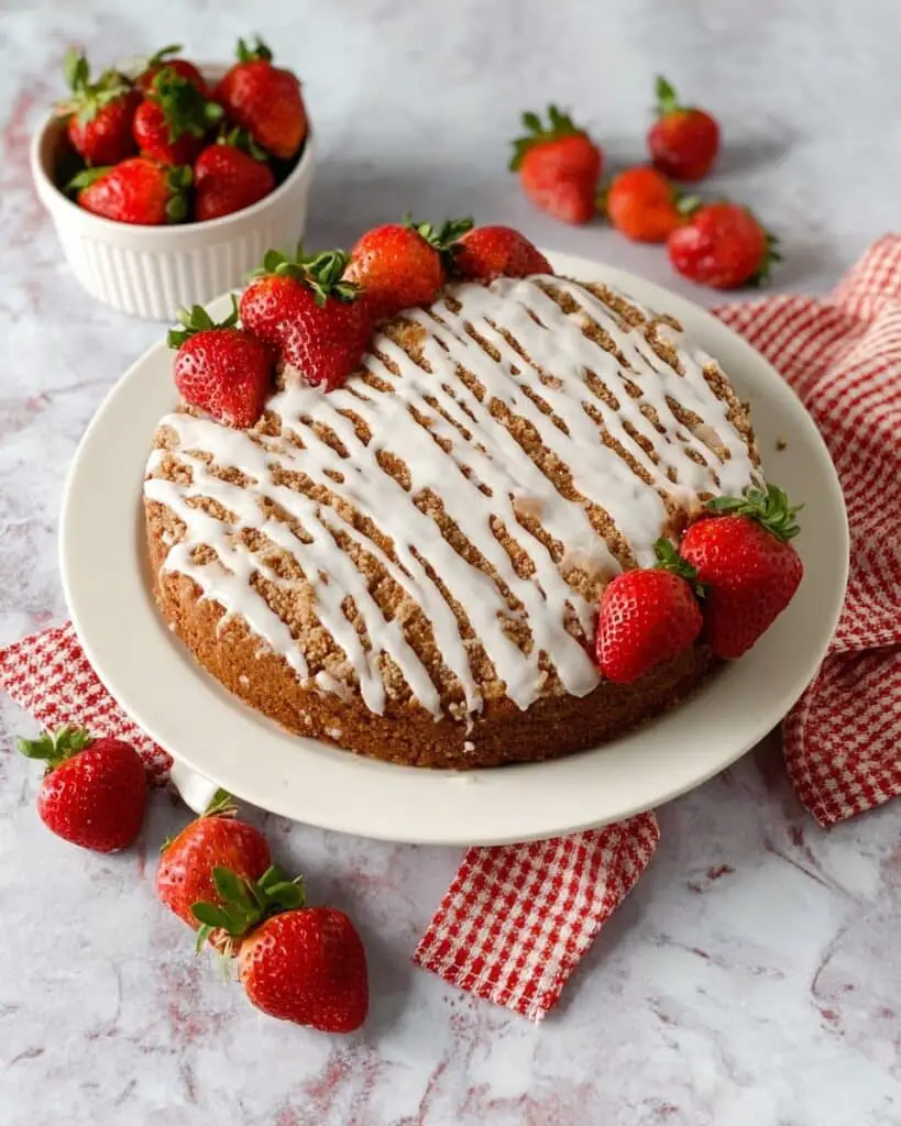 Fresh Strawberry Coffee Cake with Streusel Crumble and Glaze Recipe