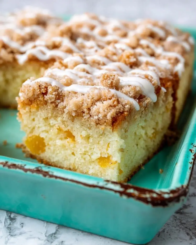Moist & Tender Peach Coffee Cake with Crumble Topping Recipe
