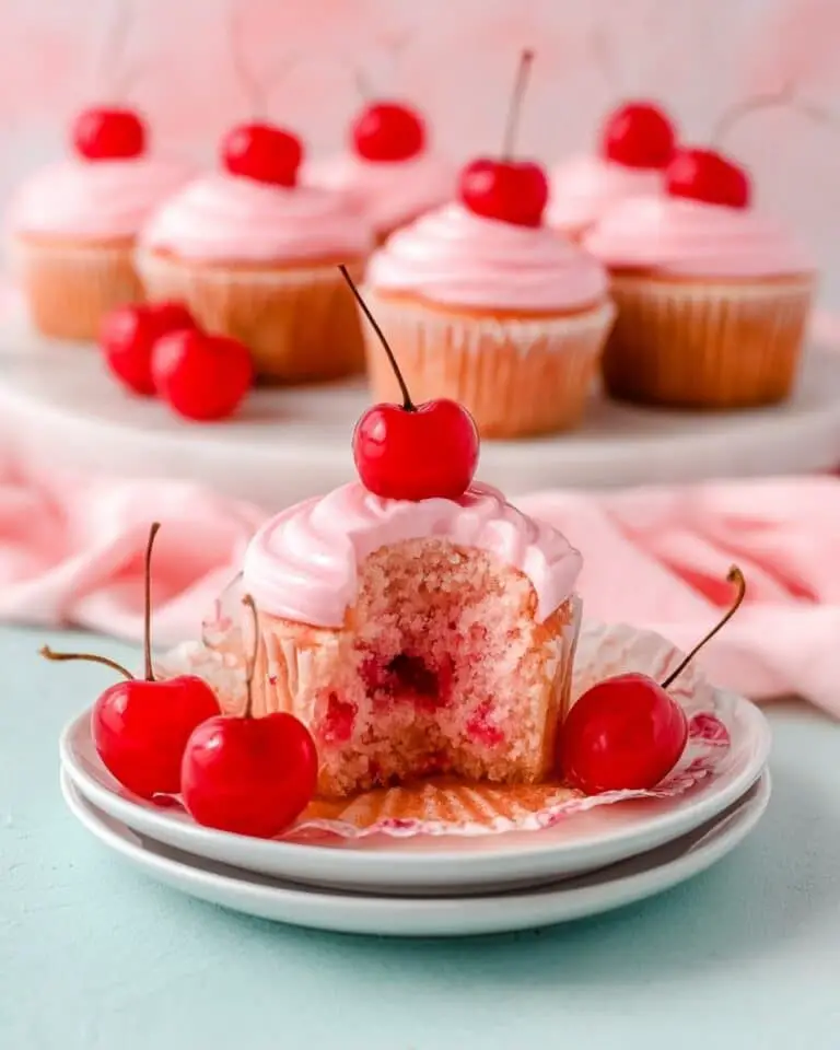 Maraschino Cherry Cupcakes with Pink Cream Cheese Frosting Recipe