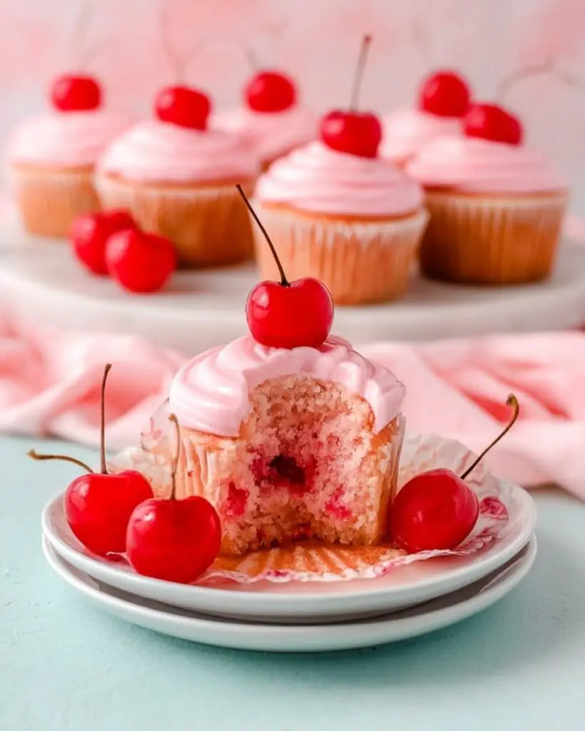 Maraschino Cherry Cupcakes with Pink Cream Cheese Frosting Recipe