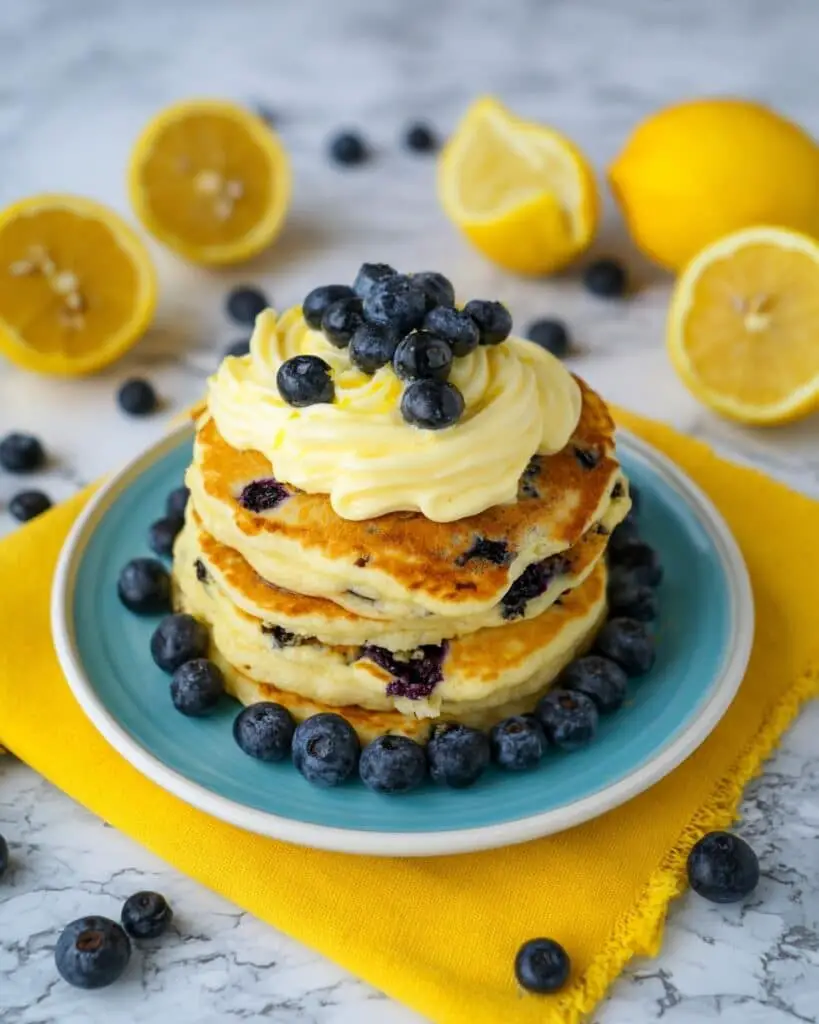 Lemon Blueberry Pancakes with Cream Cheese Whipped Topping Recipe