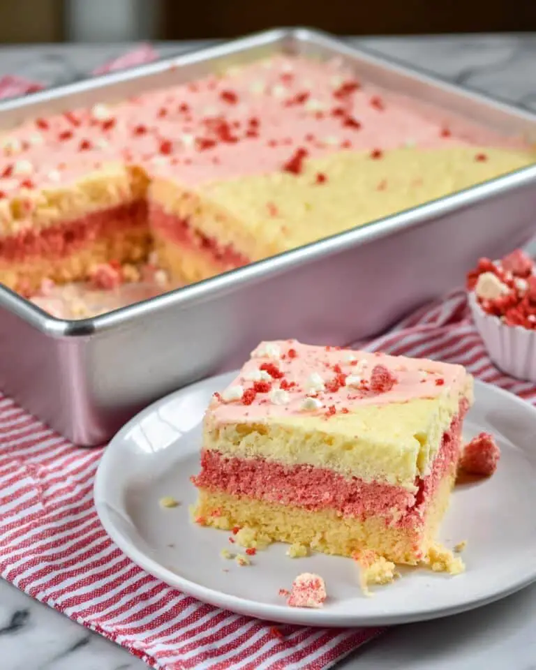 Strawberry White Chocolate Swirl Cake with Vanilla Pudding Frosting Recipe