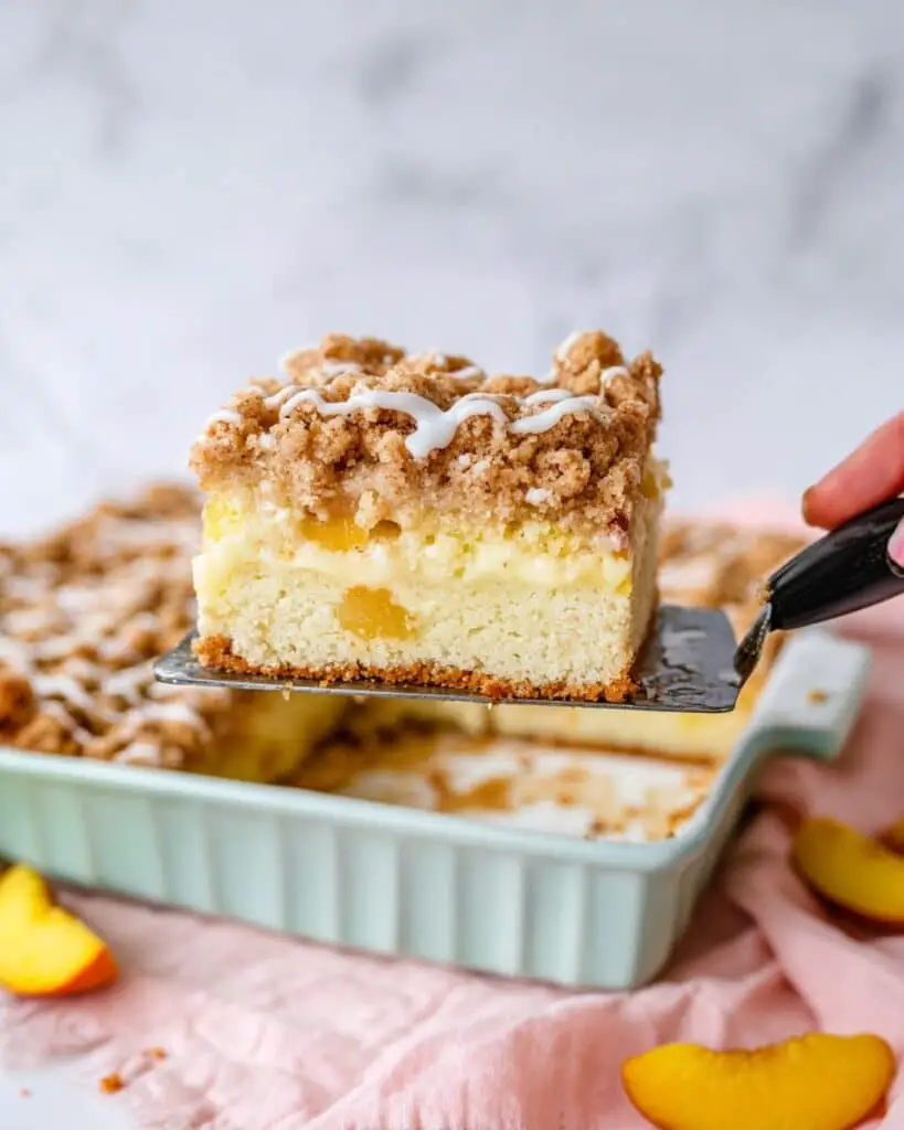 Moist & Tender Peach Coffee Cake with Crumble Topping Recipe