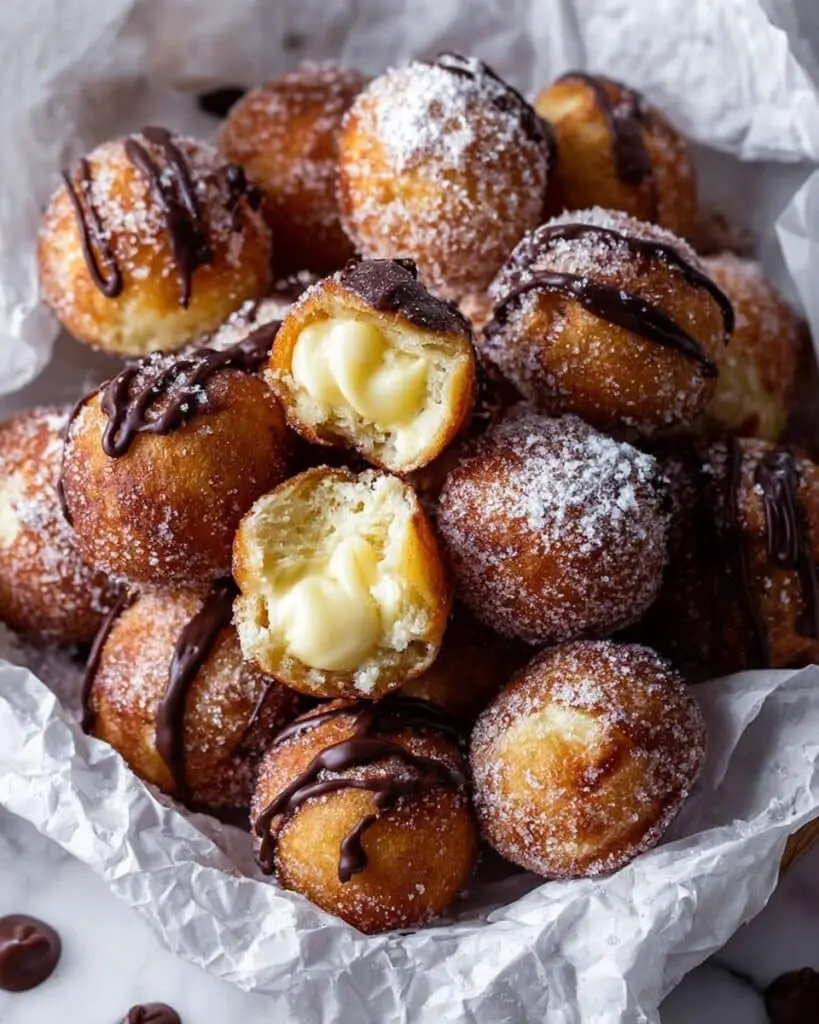 Vanilla Cream Filled Cabernet Hot Chocolate Snowball Doughnuts Recipe