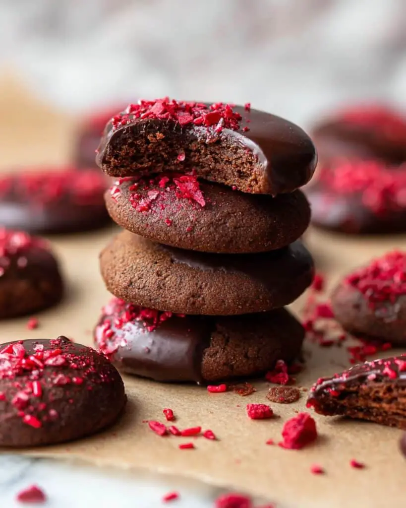 Chocolate Shortbread with Melted Dark Chocolate and Raspberry Sprinkles Recipe
