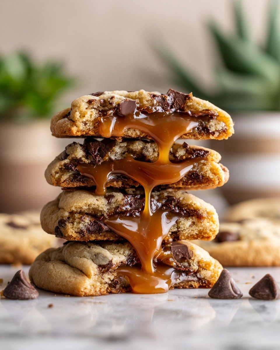 The image shows a close-up of several golden brown chocolate chip cookies on a white parchment paper, placed on a cooling rack. Each cookie has a soft, slightly cracked surface with large, melted dark chocolate chunks embedded in the top layer, which has a shiny and smooth texture. Some cookies have small white salt flakes sprinkled over them, adding texture contrast. The cookies are round and thick, with a warm light brown color and darker spots where the chocolate is. The background is a white marbled texture. photo taken with an iphone --ar 4:5 --v 7