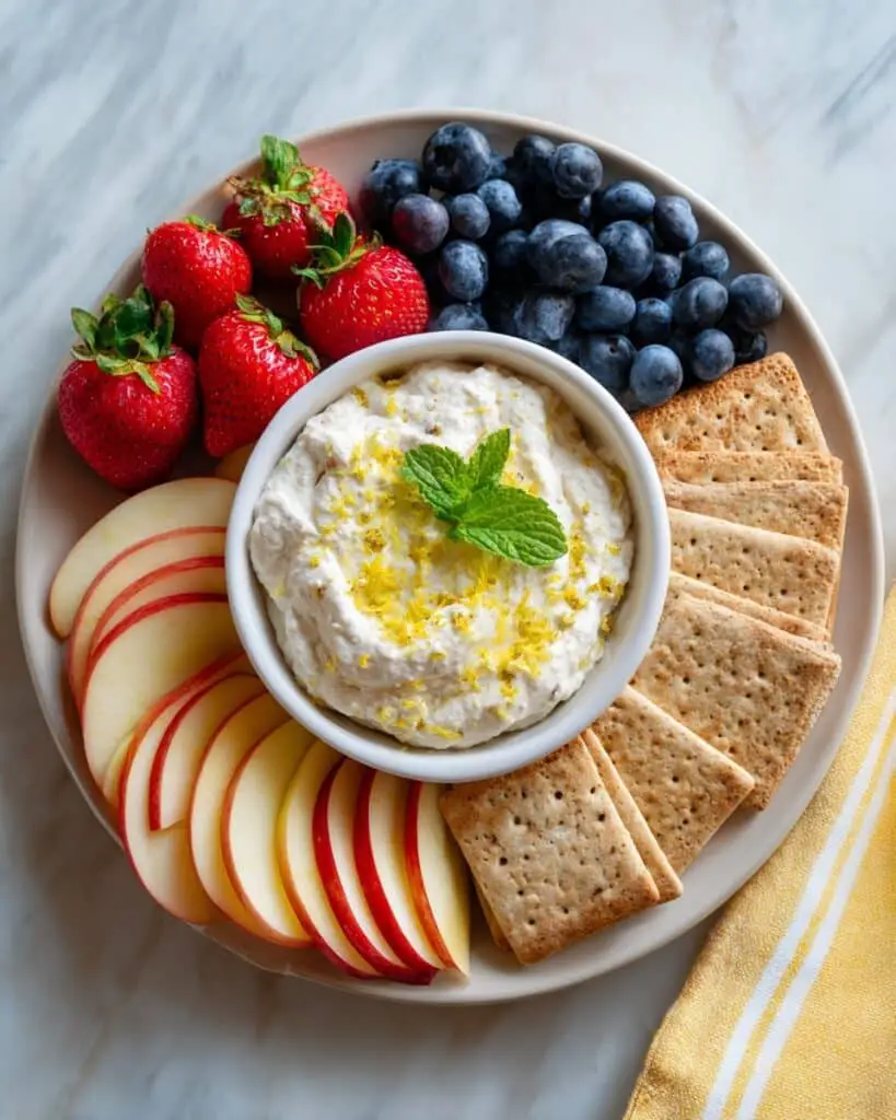 Greek Yogurt Fruit Dip with Vanilla, Cinnamon, and Lemon Zest Recipe