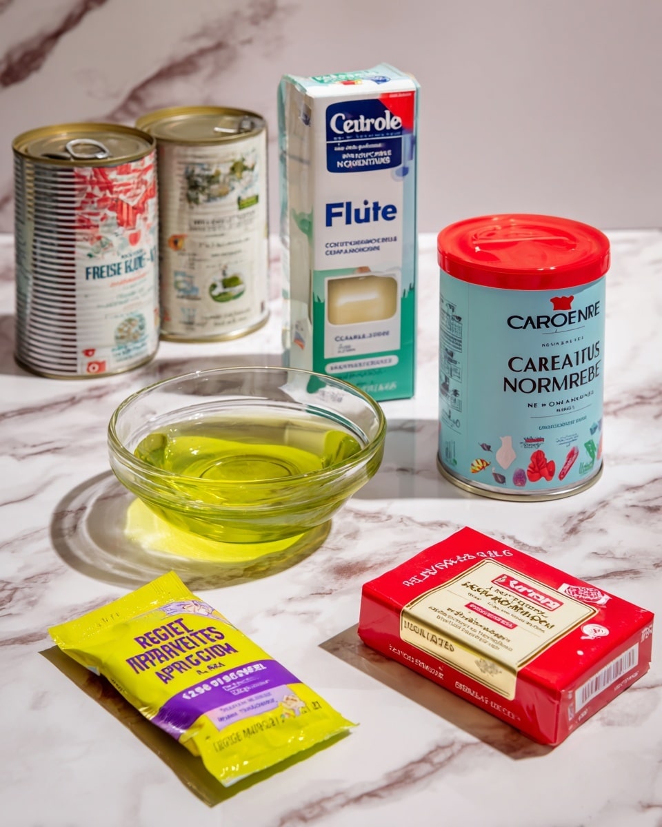 The image shows a clear glass bowl filled with a translucent yellow-green liquid placed on a white marbled surface. In front of the bowl, there is a yellow and purple packet of white sugar labeled