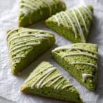 Matcha Vegan Scones with White Chocolate Chips and Vanilla Glaze Recipe