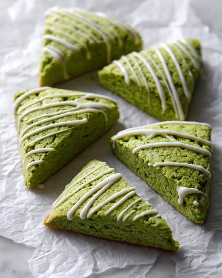 Matcha Vegan Scones with White Chocolate Chips and Vanilla Glaze Recipe