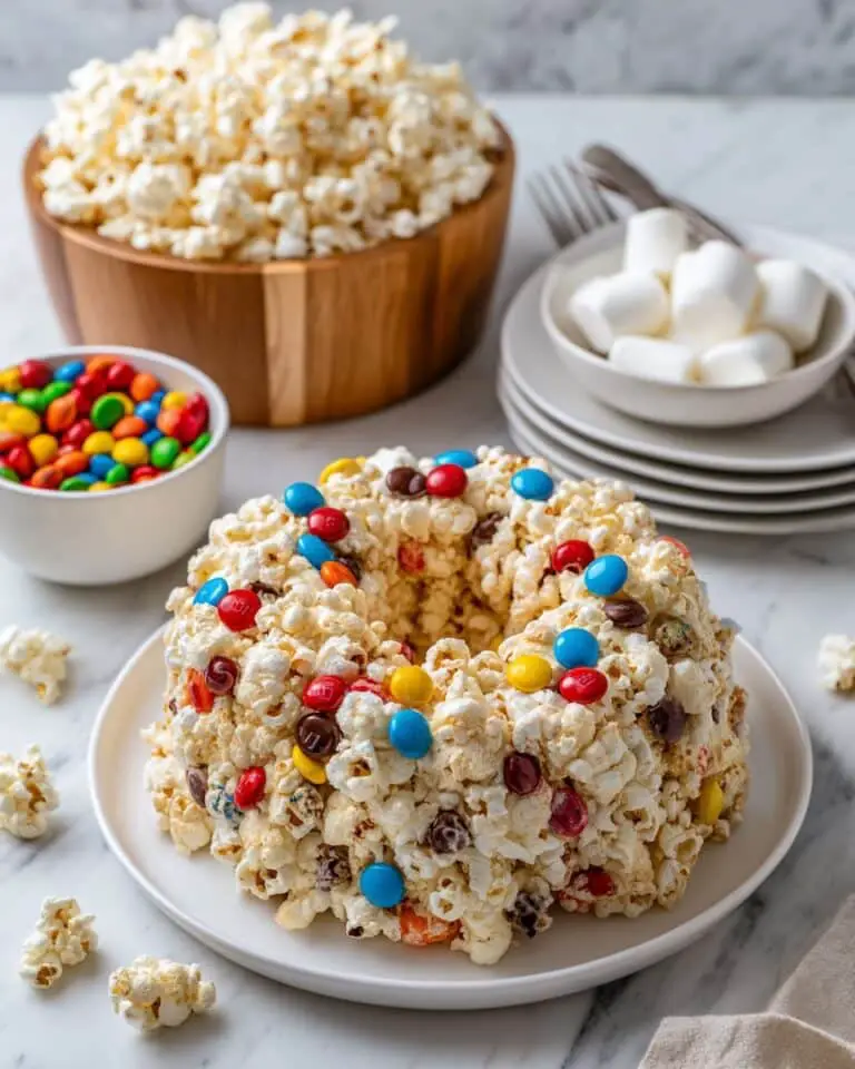 Popcorn Cake with Mini Marshmallows and M&M’s Recipe