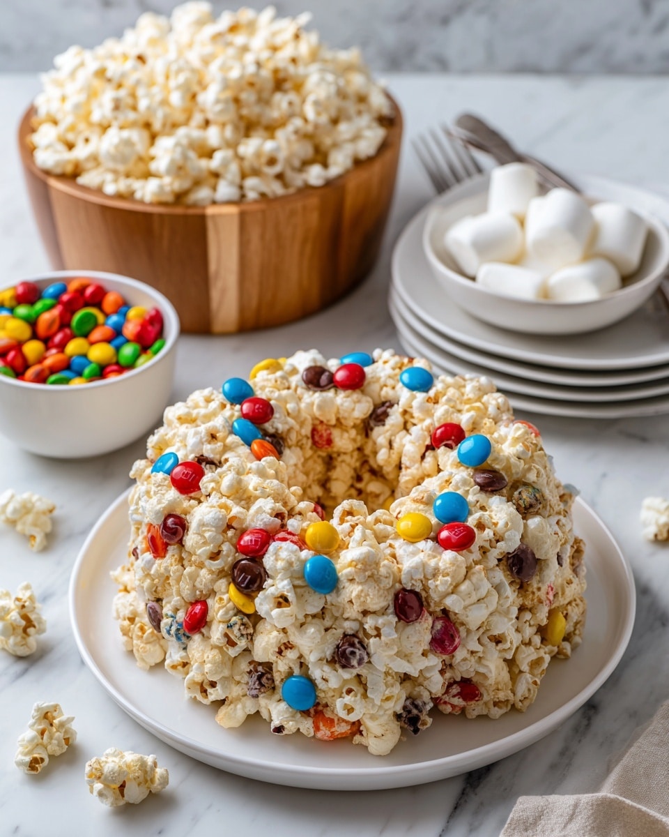 Popcorn Cake with Mini Marshmallows and M&M’s Recipe