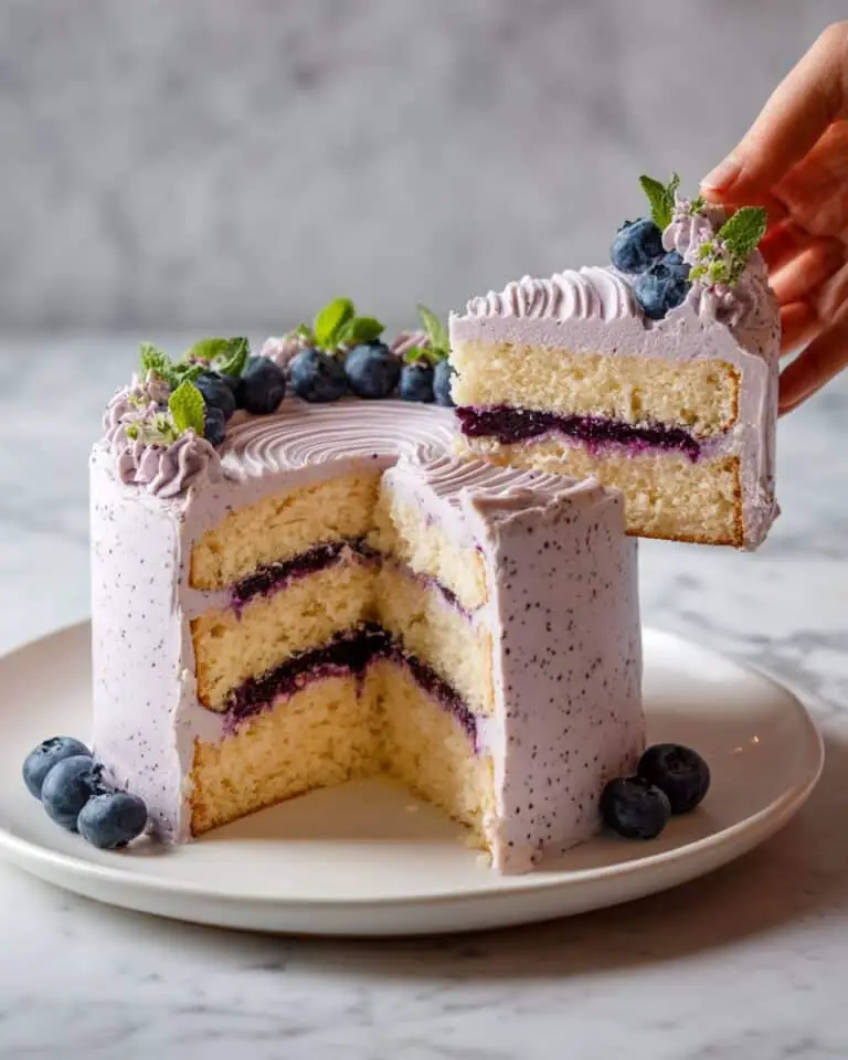 Blueberry Chiffon Cake with Blueberry Compote and Whipped Cream Recipe