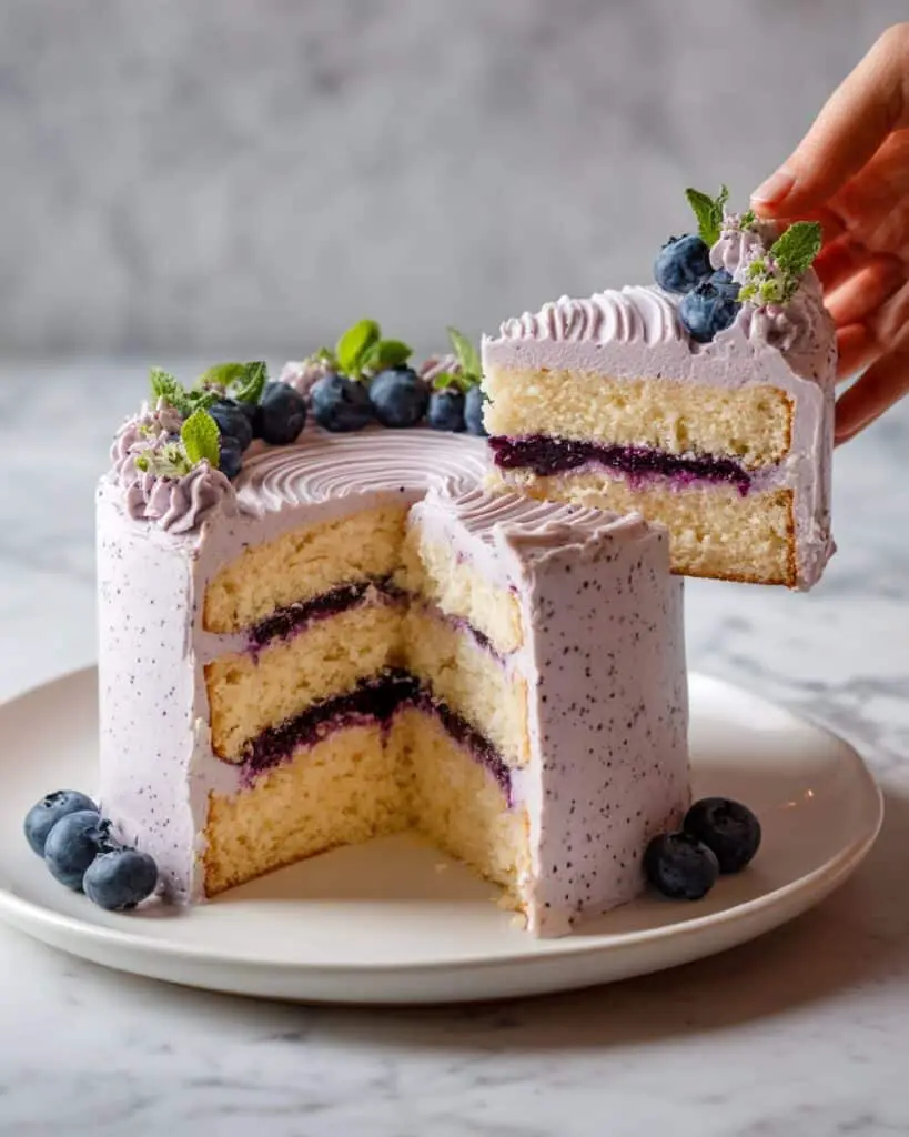 Blueberry Chiffon Cake with Blueberry Compote and Whipped Cream Recipe