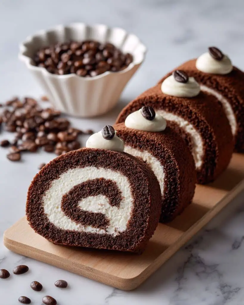 Mocha Roll Cake with Espresso Whipped Cream Recipe