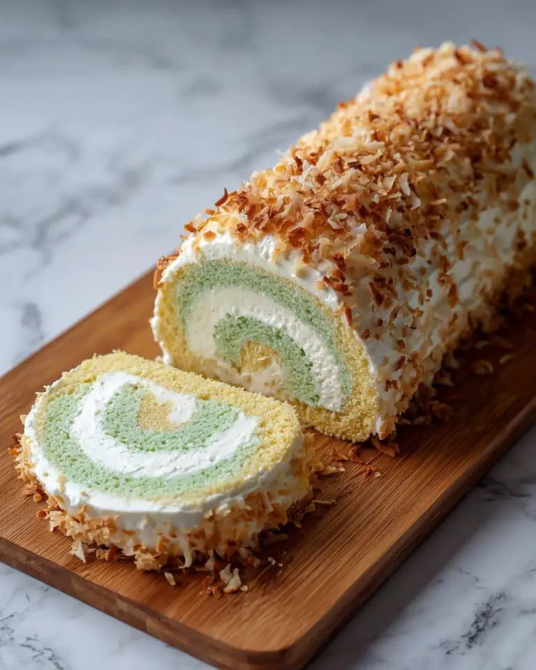 Pandan Swiss Roll with Toasted Coconut Flakes Recipe