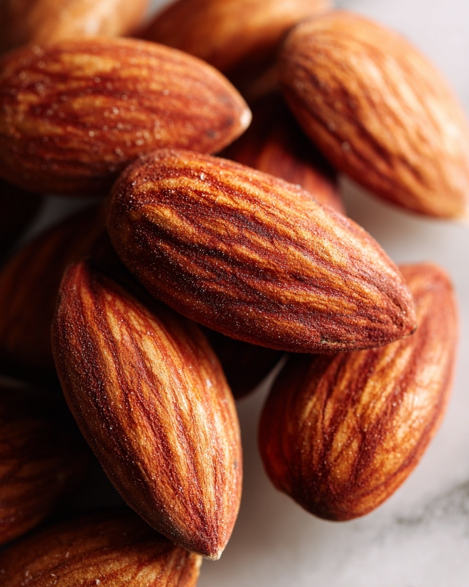 A close-up view of many whole almonds piled together, showing their light brown color with textured lines and slightly rough surfaces. The almonds fill the entire frame, appearing dry and natural with shades of reddish-brown and beige. The background is a soft, out-of-focus area that blends with the almonds, and the texture of the almonds' shells is visible in detail. photo taken with an iphone --ar 4:5 --v 7